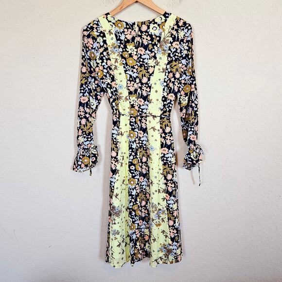 Modcloth Unique Persona Midi Dress Yellow Navy Floral Women's Size 4 Fairy Work - Picture 3 of 10